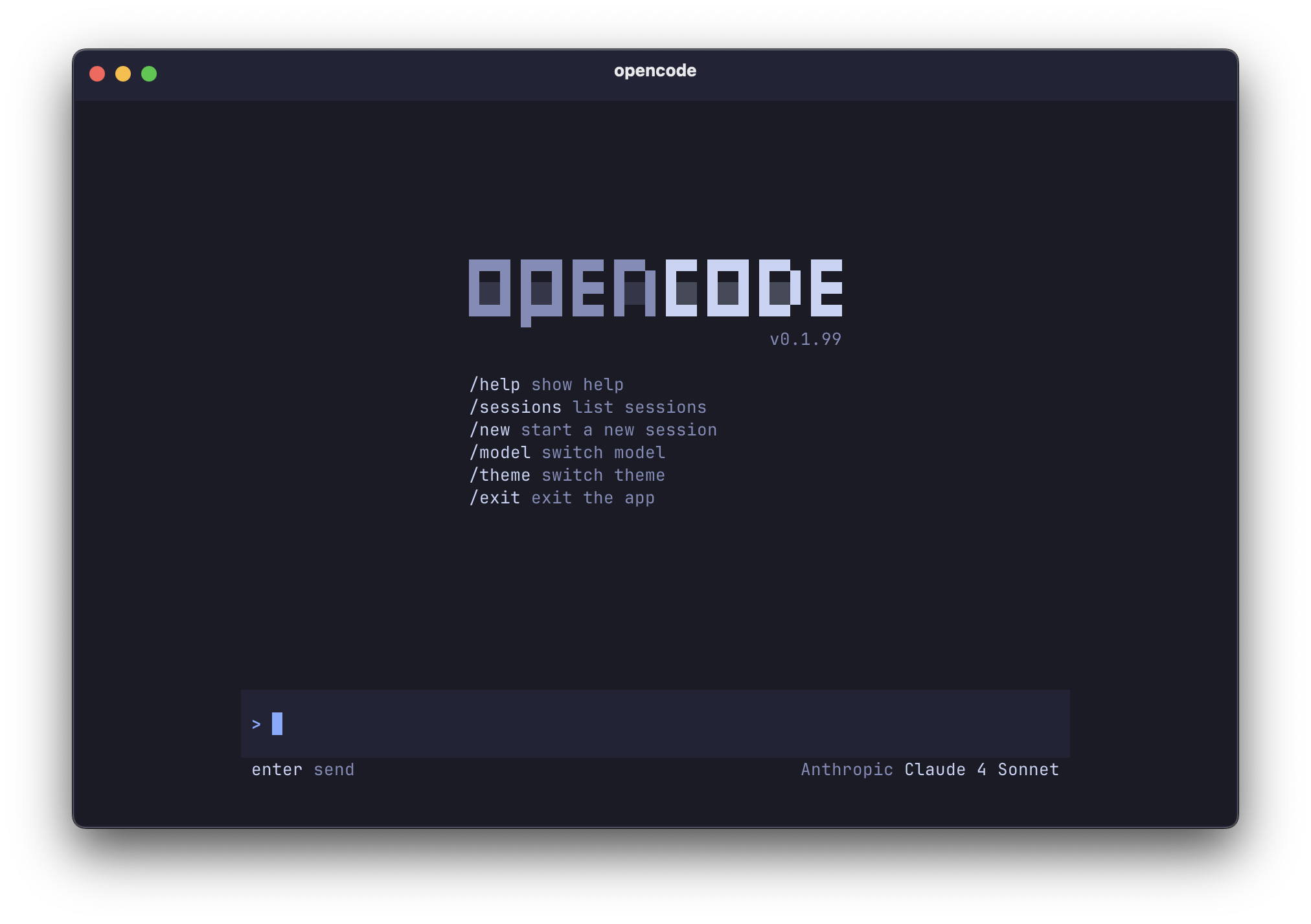 opencode TUI with the tokyonight theme